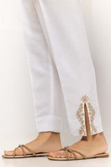 White Dyed Embroidered Rawsilk Trouser