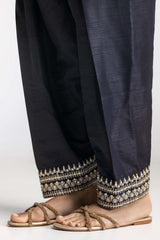 Black Dyed Embroidered Rawsilk Trouser