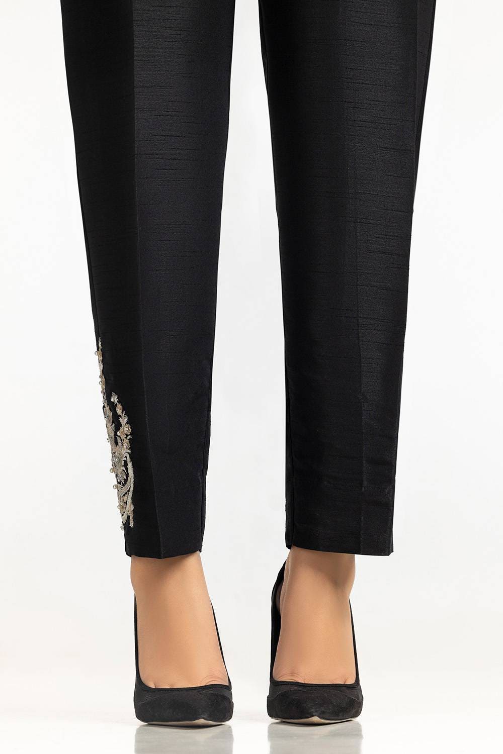 Black Rawsilk Embroidered Trouser