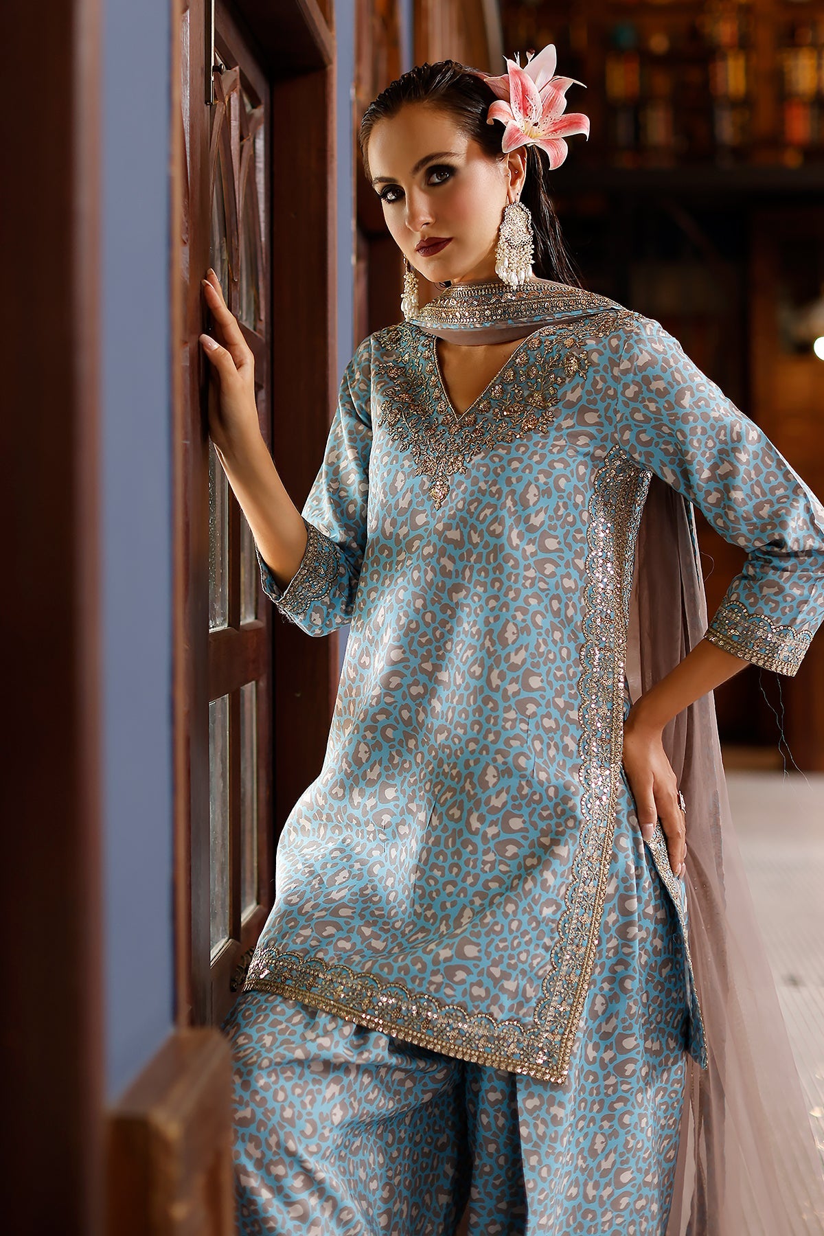 3-PC Embroidered Raw Silk CMA-6-155