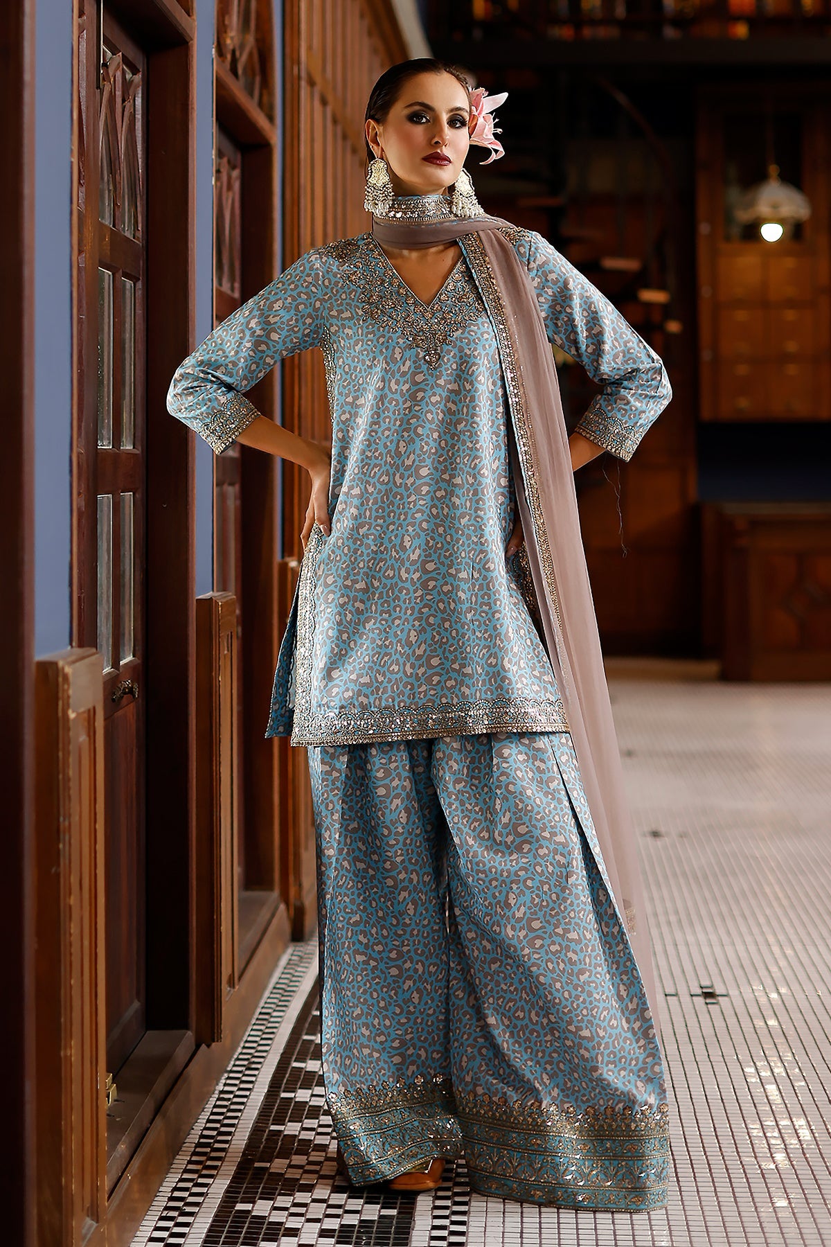 3-PC Embroidered Raw Silk CMA-6-155