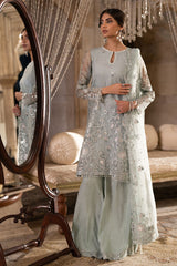 AQUA SPARKLE-3PC ORGANZA EMBROIDERED PRET