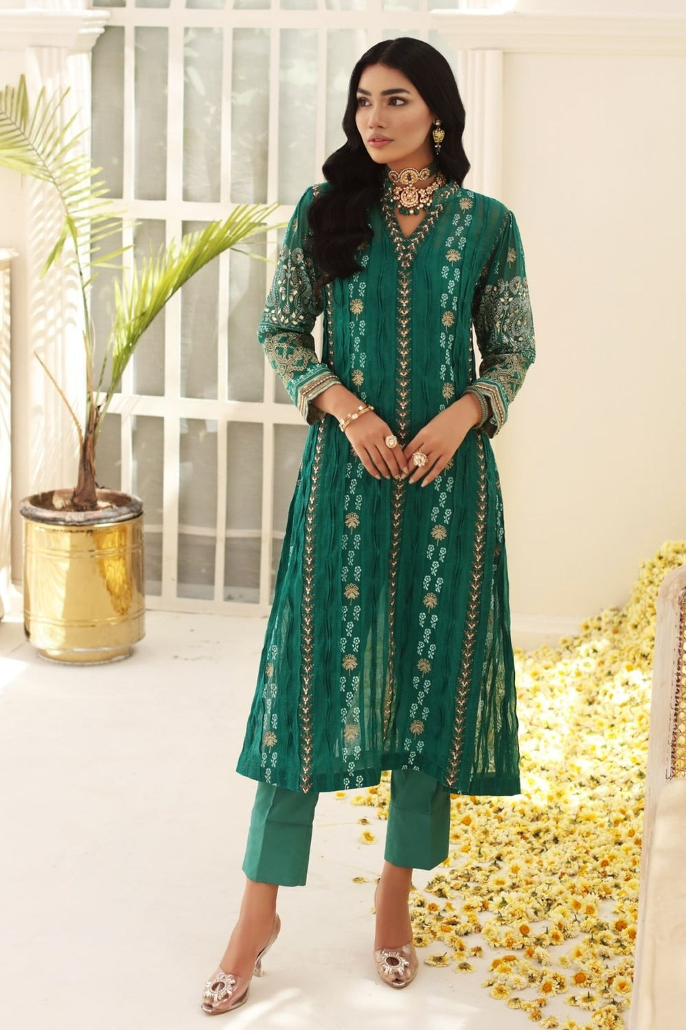 Cotton Net Shirt And Silk Viscose Trouser