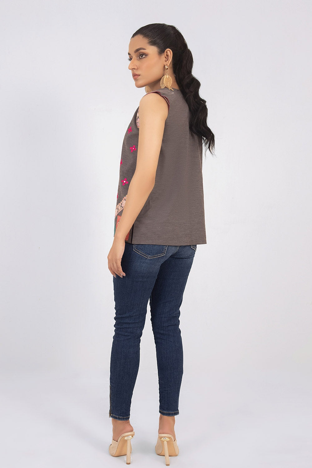 Denim Dyed Embroidered Waistcoat