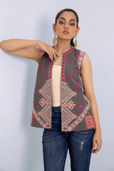 Denim Dyed Embroidered Waistcoat