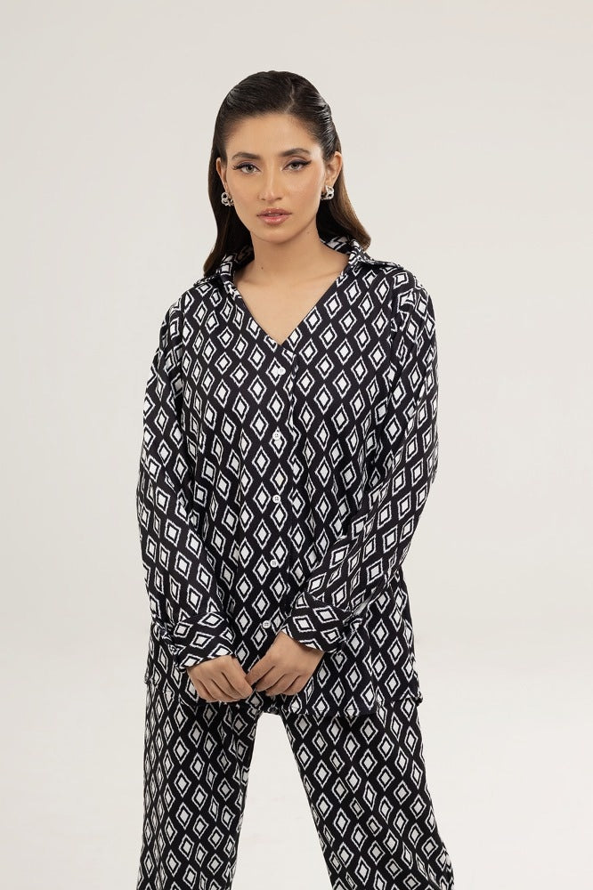 Knitted Blended Print Shirt