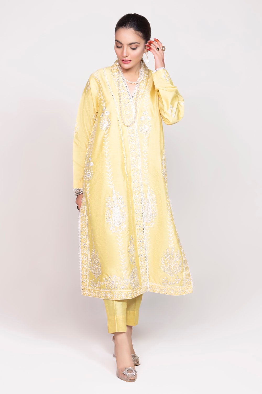 Tehwaar Raw Silk Block Print Shirt And Trouser