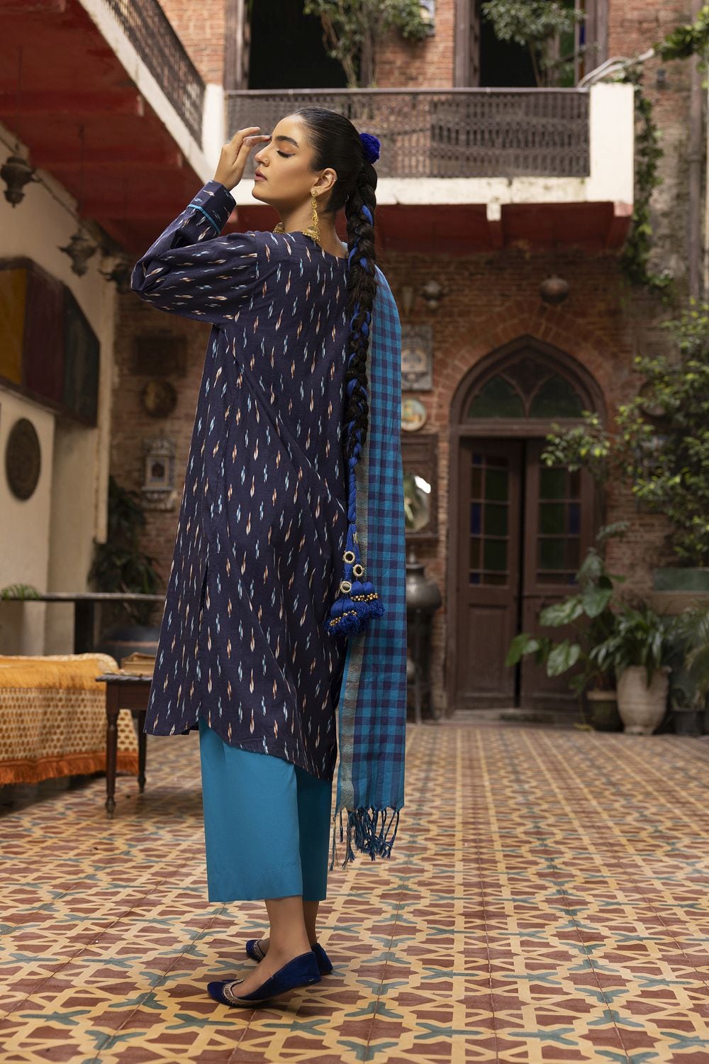 Jacquard Shirt And Dyed Trouser With Jacquard Dupatta