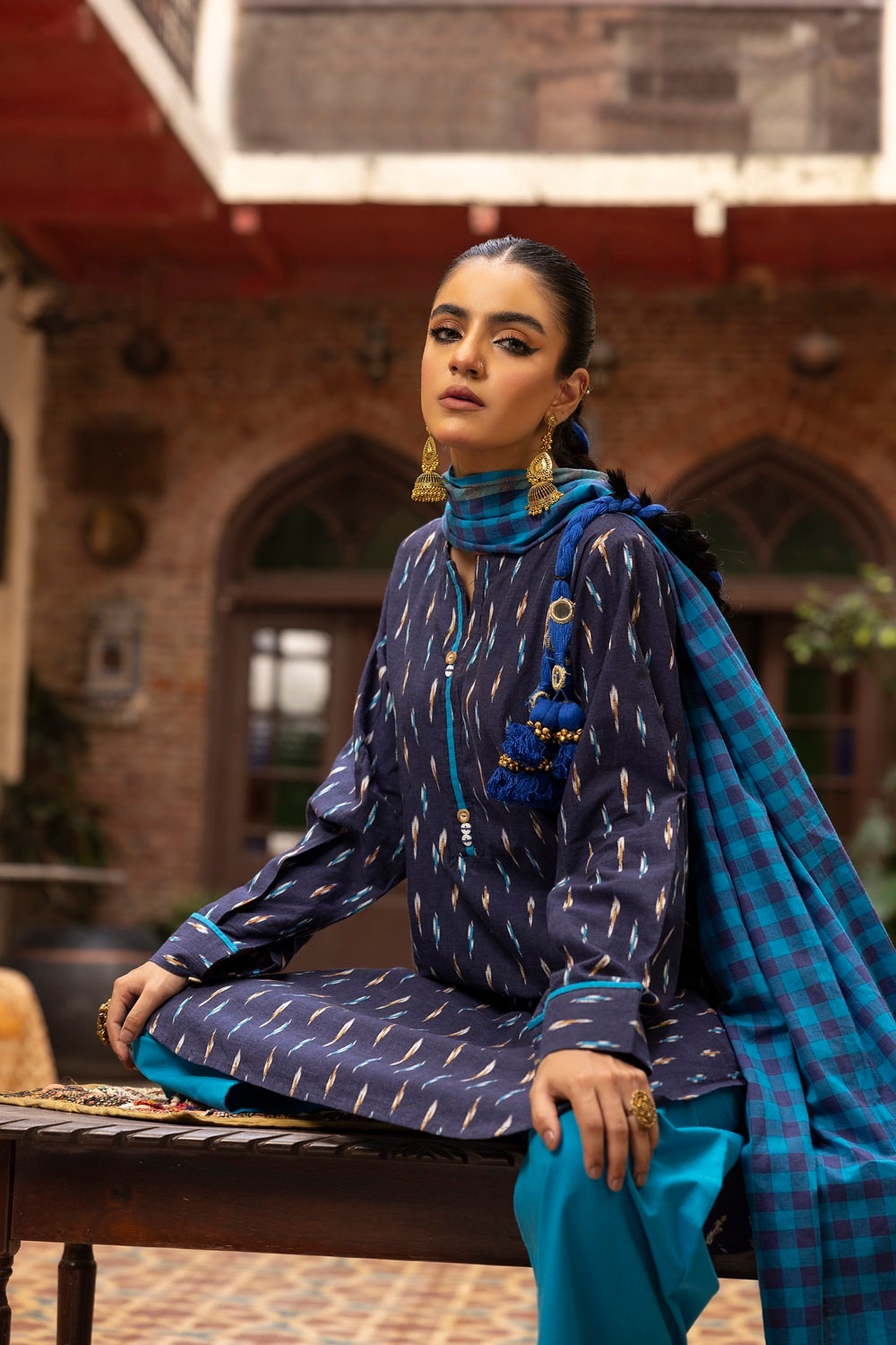Jacquard Shirt And Dyed Trouser With Jacquard Dupatta