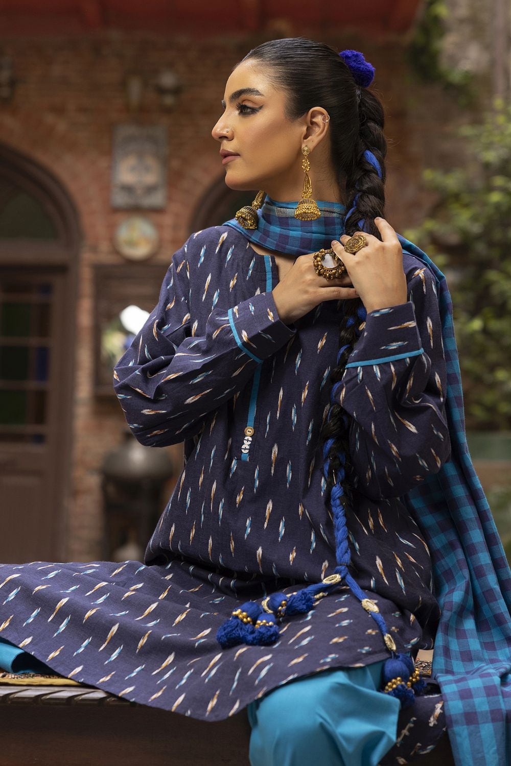 Jacquard Shirt And Dyed Trouser With Jacquard Dupatta