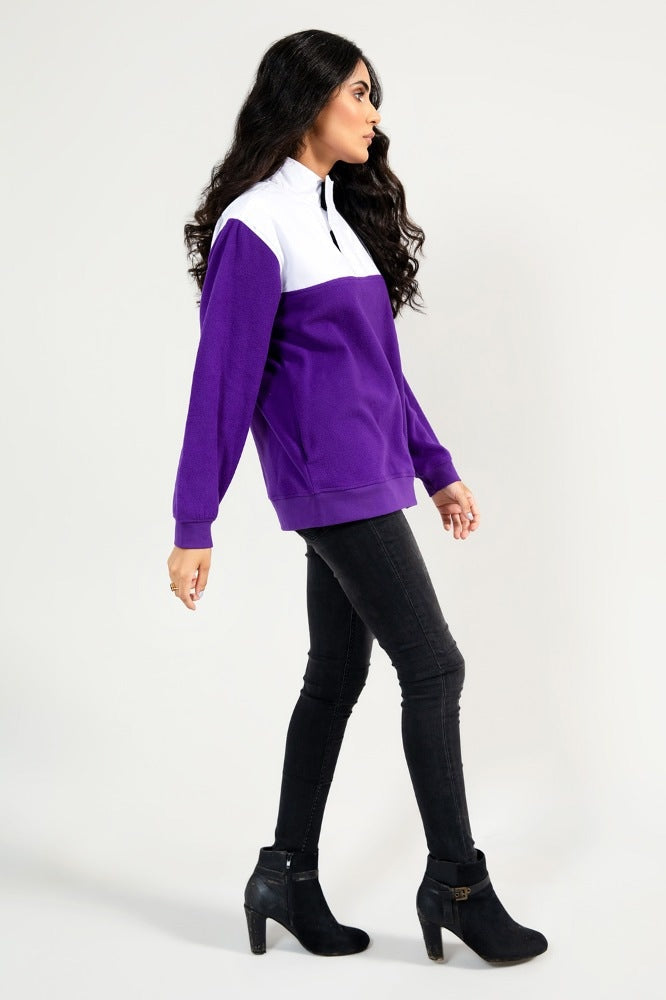 Quarter Zip Color Block Mock Neck Sweatshirt